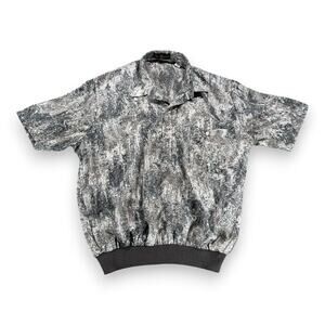 Vintage Alan Stuart Polo Shirt Adult LARGE Gray Silver Abstract Banded USA 80s
